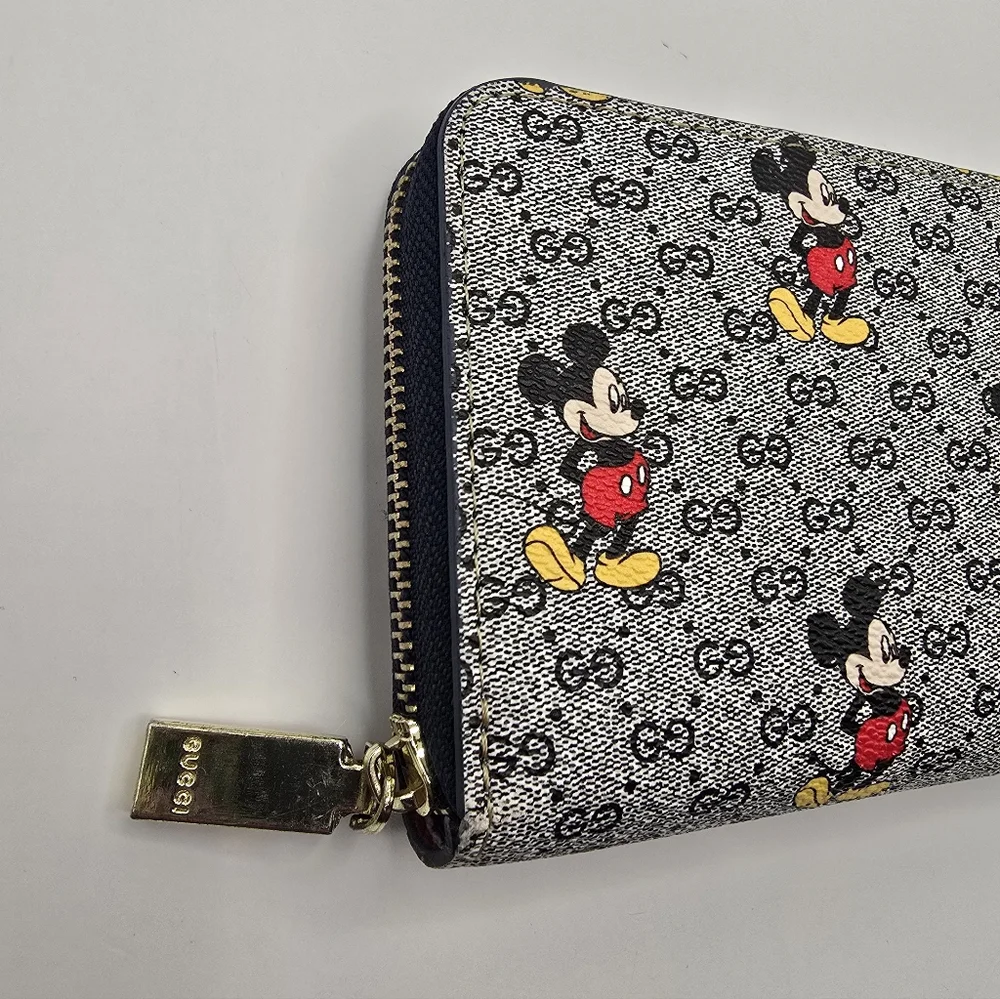 Disney Mickey Mouse Gray Fashion Inspired Monogram Logo Wallet - Picture 3 of 16